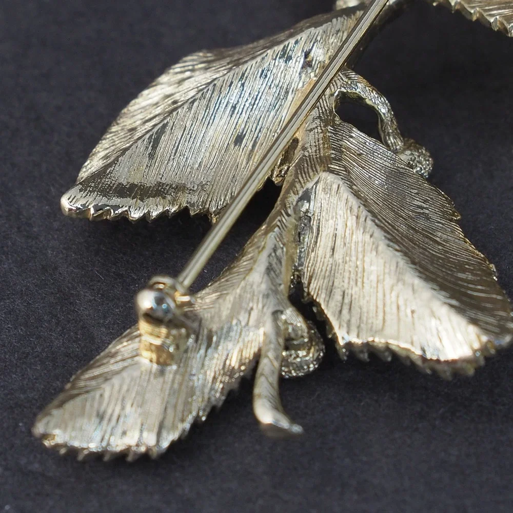 Coro Brooch Pin Leaf Berry Spray Gold Tone Textured Statement Vintage Signed